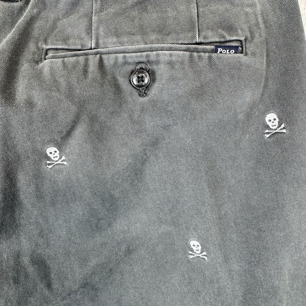 Polo Ralph Lauren Chino Pants Slim Fit Gray Skull Crossbones Embroidered 34x28 - Picture 4 of 13